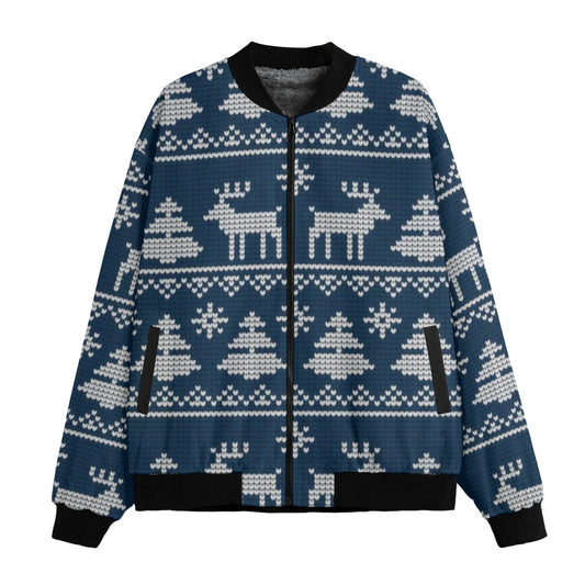 Urban Legend Snow Inspired Pattern Knitted Christmas and New Year Fleece Bomber Jacket