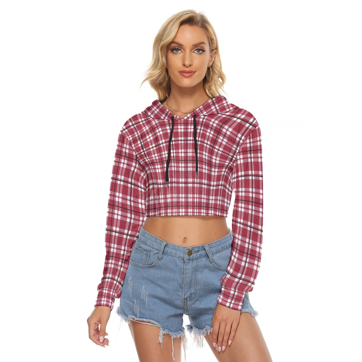 Alabama - Crimson Tide Tartan plaid Women's Crop Top Hoodie|Velvet