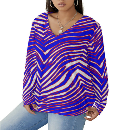 Buffalo Bills Zubaz Women's V-neck T-shirt With Curved Hem(Plus Size)