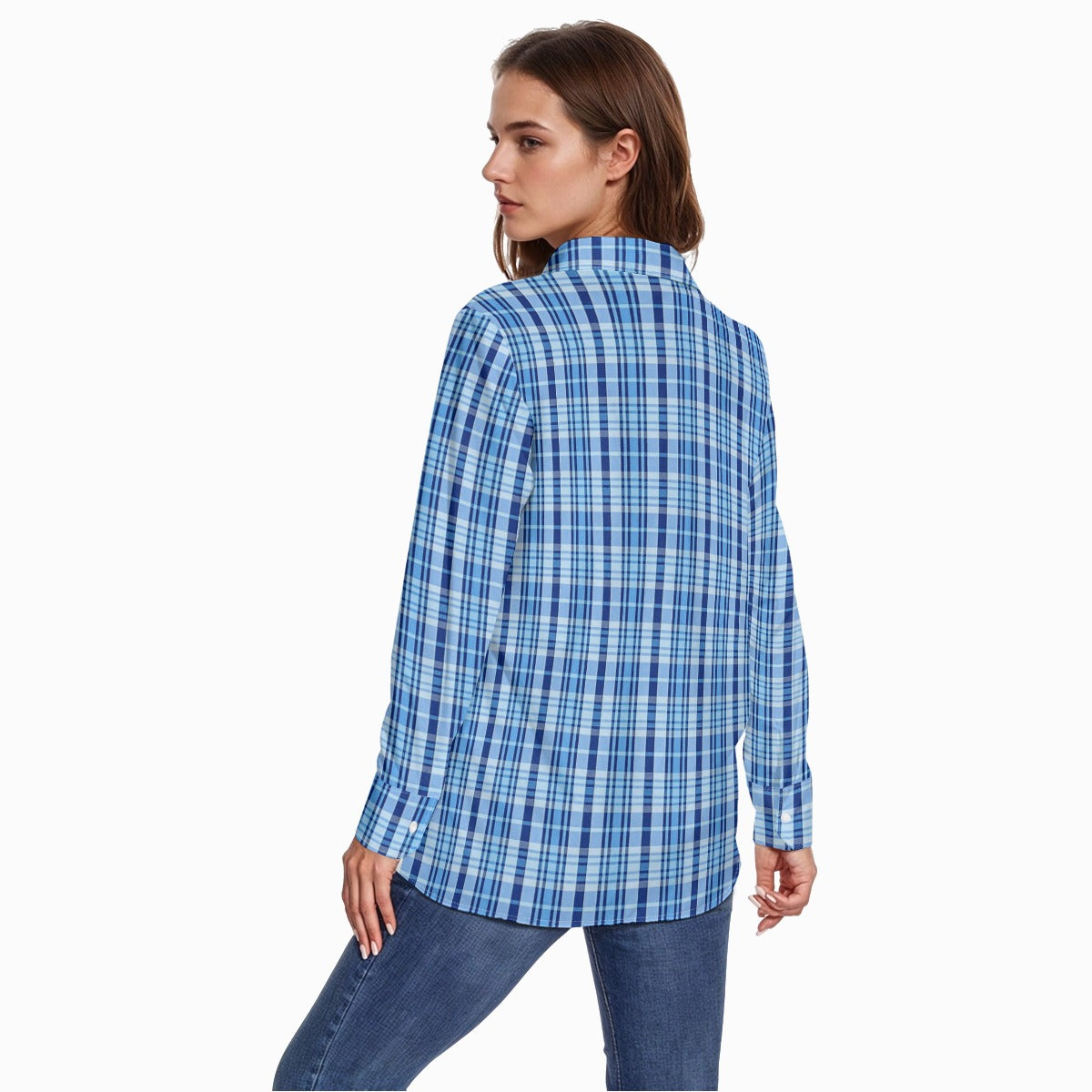 North Carolina Tartan Plaid Tar Heels Blue Women's Comfort Shirt With Button|125GSM Cotton