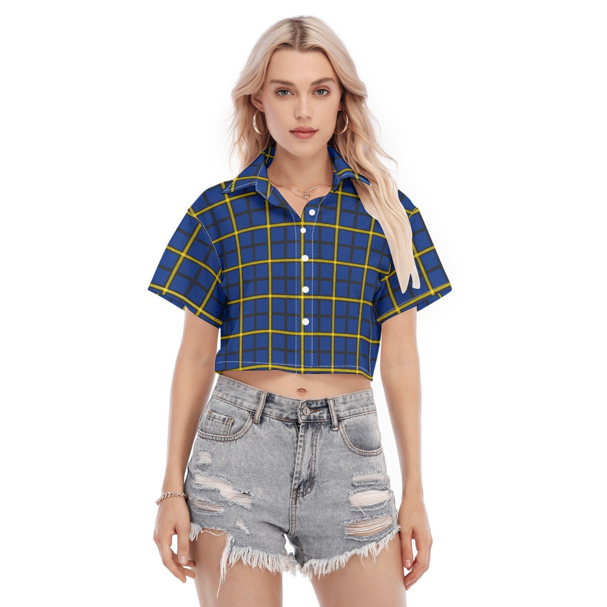 Pittsburgh Tartan Plaid Panthers Women's Cropped Shirt