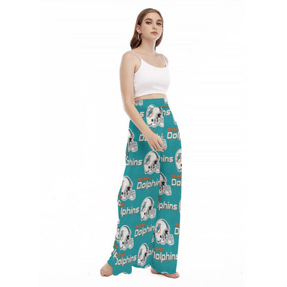 Miami Football Game Day All-Over Print Women's High Waist Wide Leg Trousers
