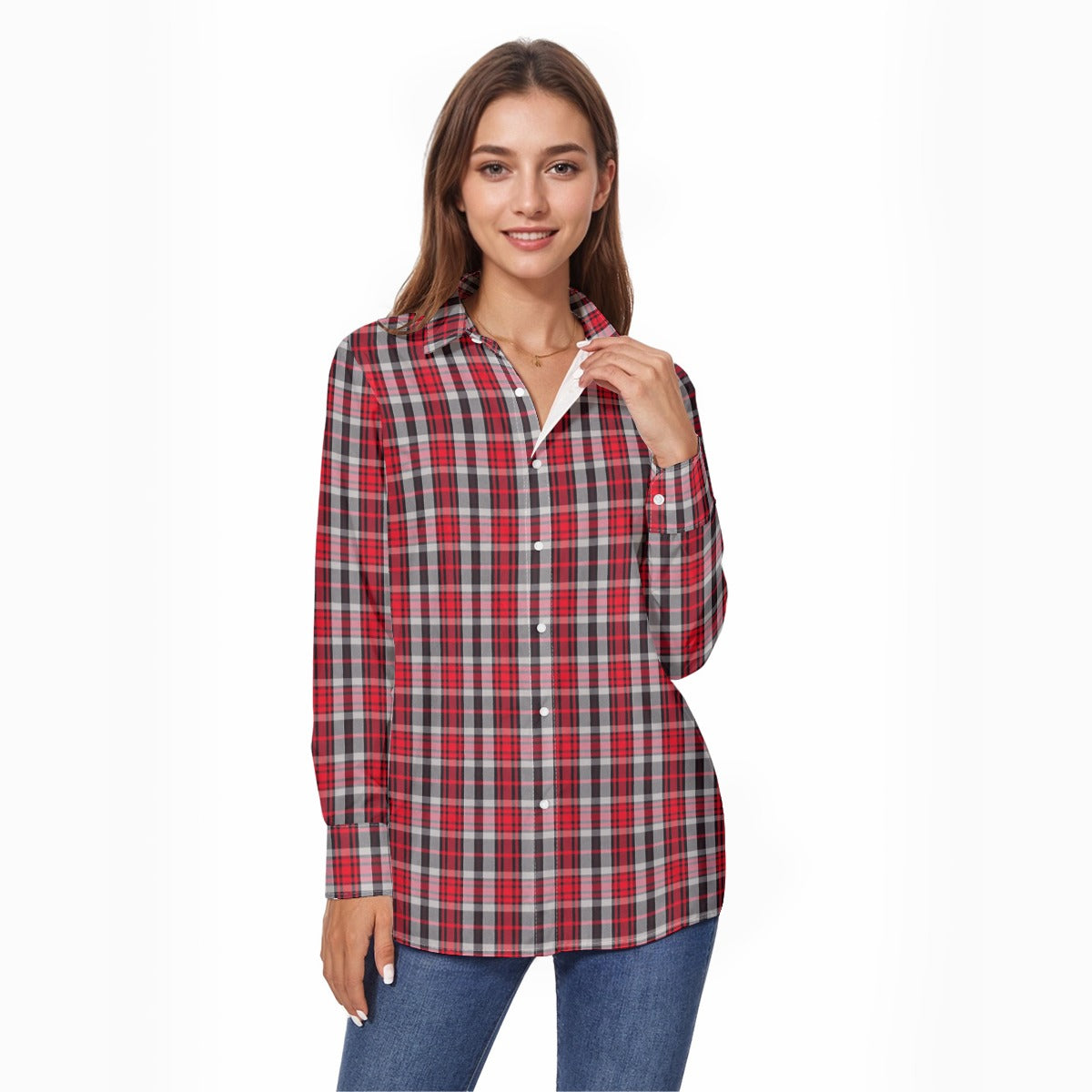 New Mexico Tartan Plaid Lobos Women's Comfort Shirt With Button|125GSM Cotton
