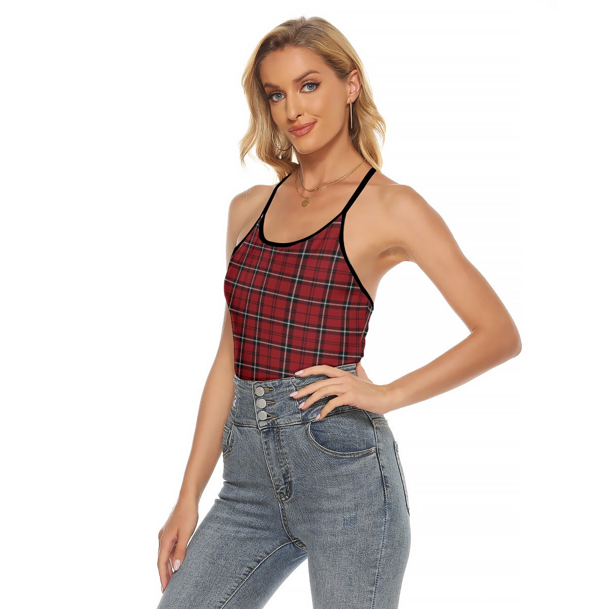 Alabama Tartan plaid Women's Criss-Cross Open Back Tank Top