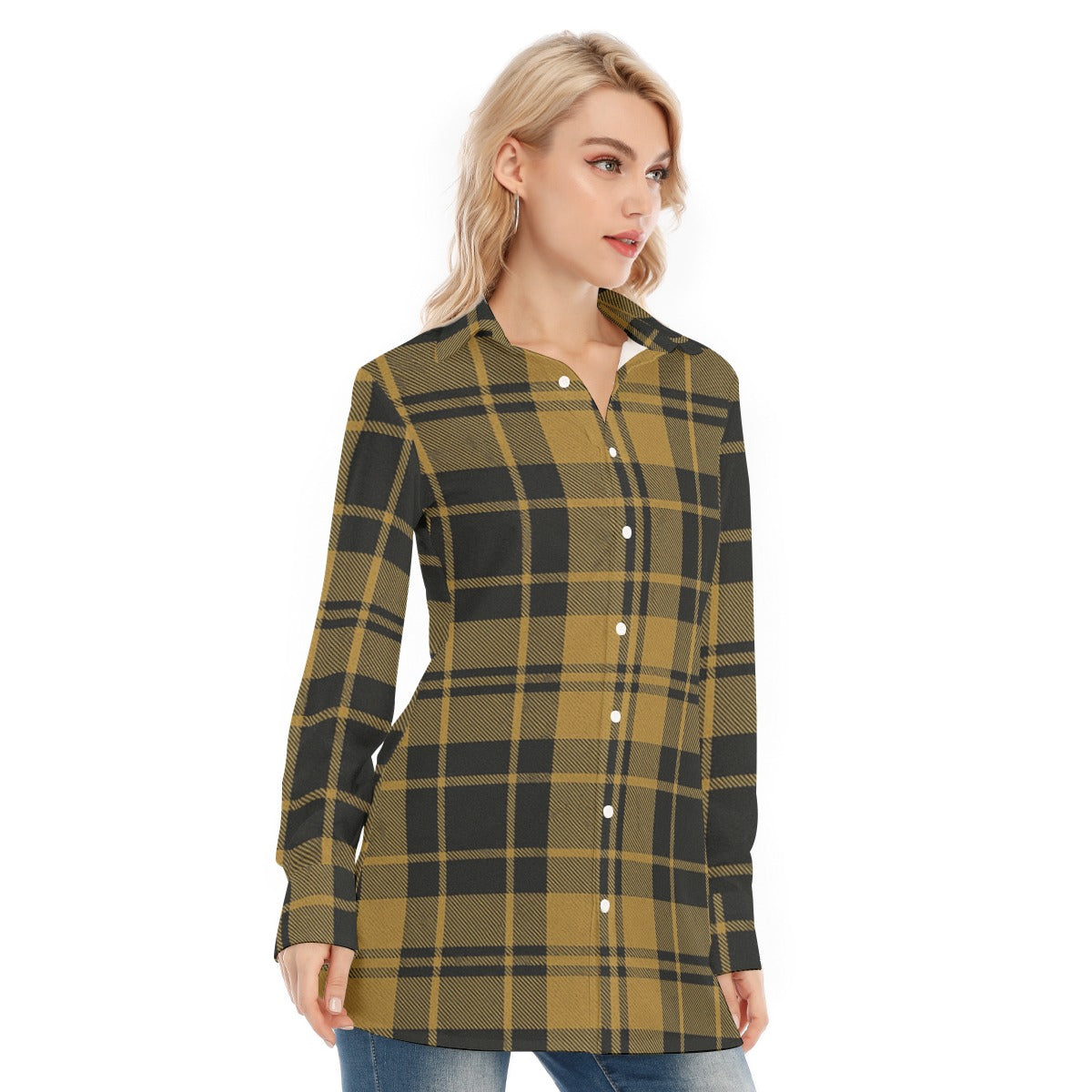 Central Florida tartan plaid  Women's Long Shirt |115GSM Cotton poplin