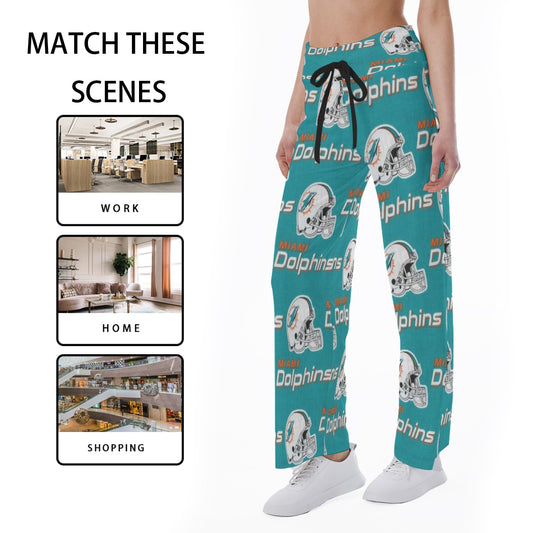 Miami Football Game Day All-Over Print Women's High-waisted Straight-leg Trousers