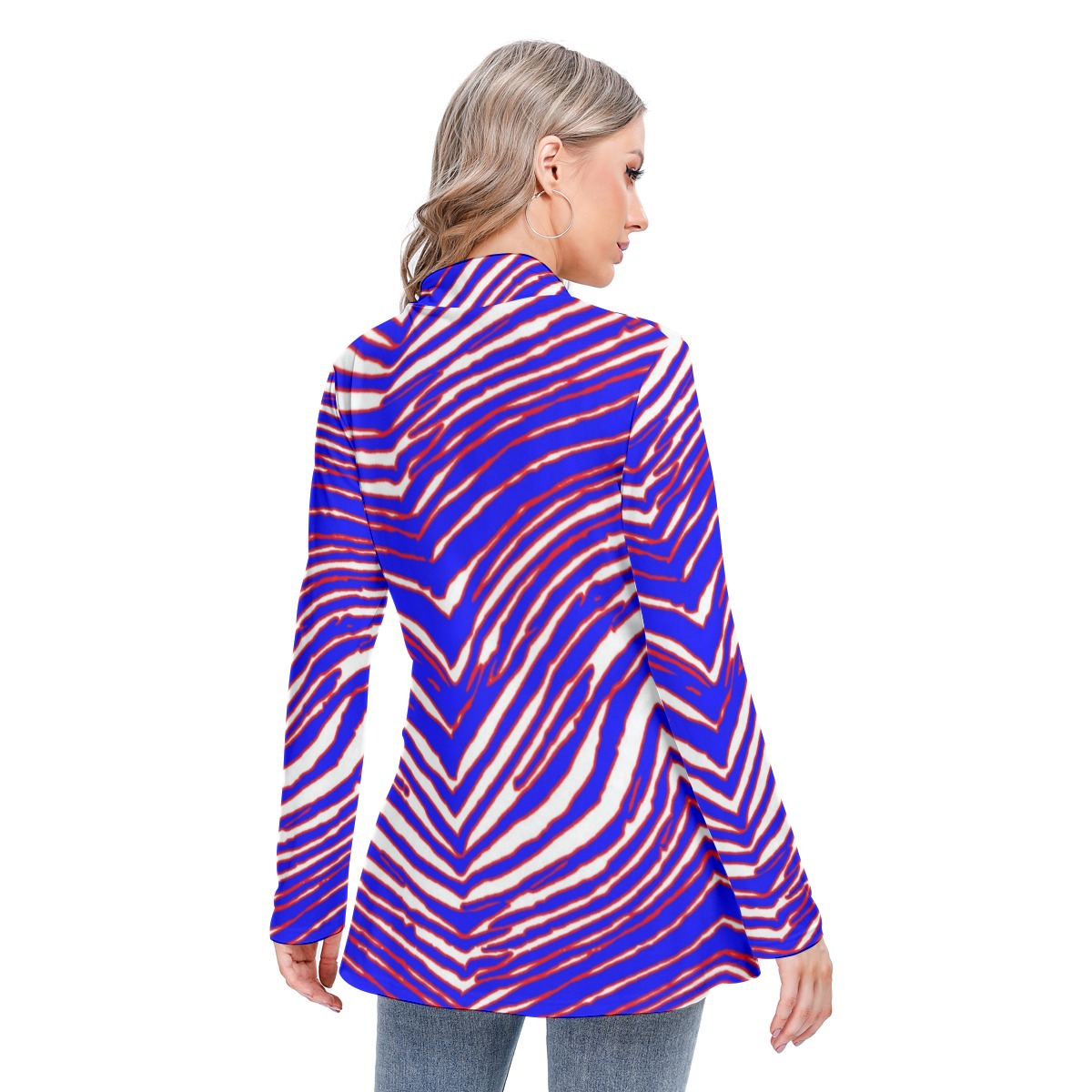 Buffalo Bills Zubaz Women's Long-sleeved Heap-neck Slim Casual Tunic Blouse