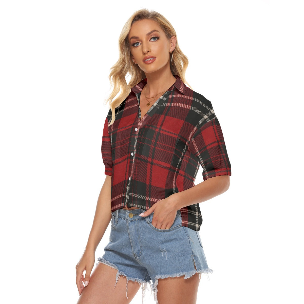 Urban Legend Georgia Bulldogs Tartan Plaid Women's V-Neck Shirt – Red and Black College Heritage wit