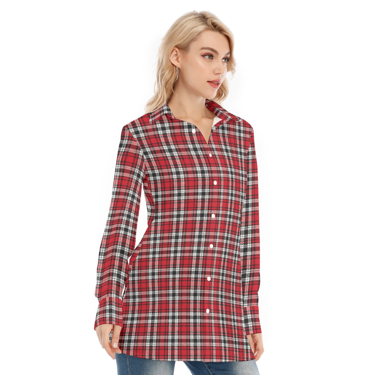 Louisville Tartan Plaid Cardinals Women's Long Shirt |115GSM Cotton poplin