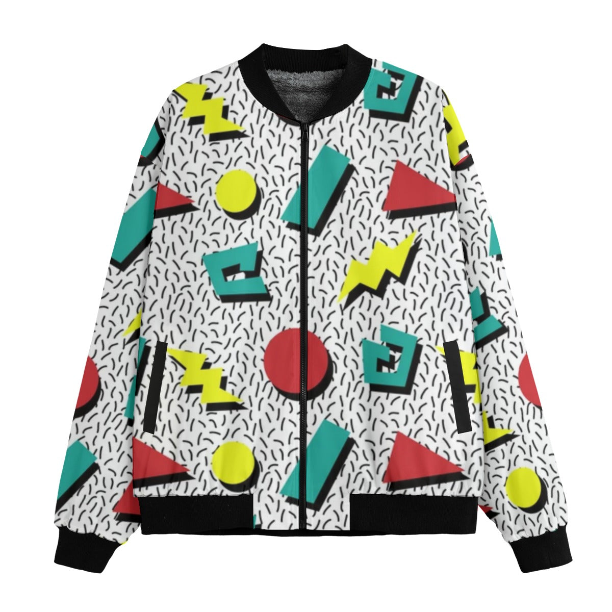 Urban Legend 80s Retro Pattern Infused with 90s Street Art Influence – Fleece Bomber Jacket