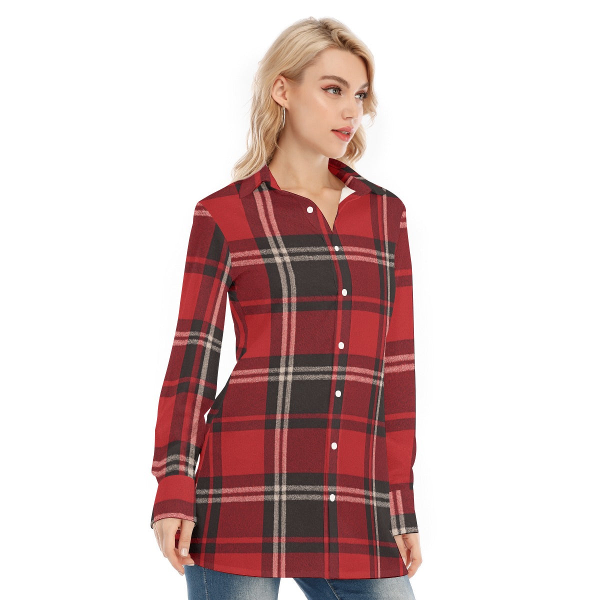 Cincinnati - Bearcats Tartan Plaid  Women's Long Shirt |115GSM Cotton poplin