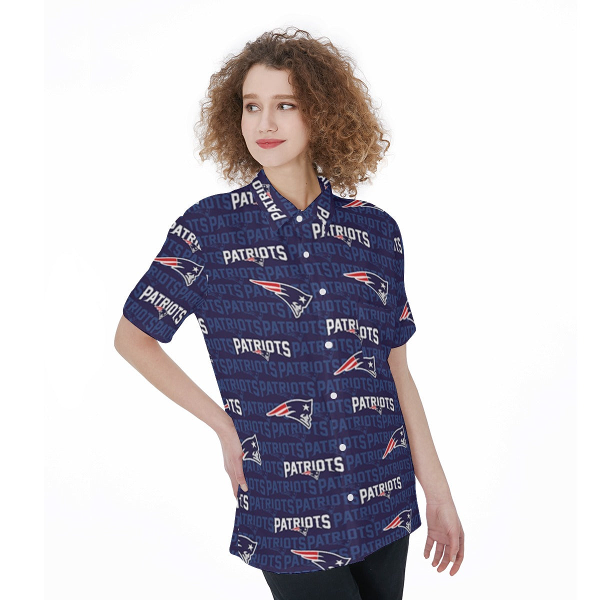 New England Football Game Day All-Over Print Women's Short Sleeve Shirt With Pocket