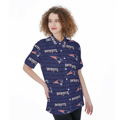 New England Football Game Day All-Over Print Women's Short Sleeve Shirt With Pocket
