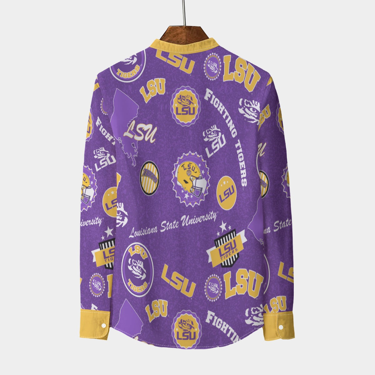 Louisiana State University - Tigers Stand Collar Shirt With Long Sleeve|110GSM Imitation Flax