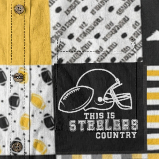 Pittsburgh Steelers All-Over Print Men's Casual Lapel Long Sleeve Shirt|125GSM Cotton