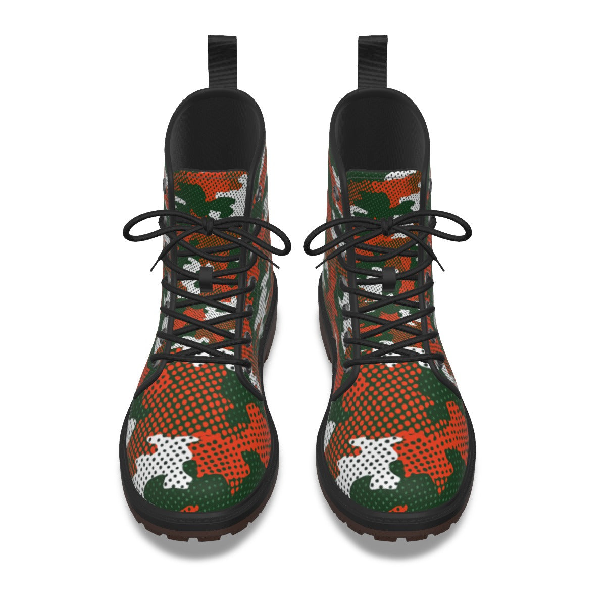 Urban Legend Miami Orange and Green Camo Martin Short Boots – Hurricanes-Inspired Streetwear for Gam