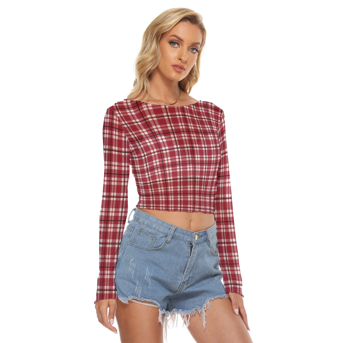 Alabama Tartan plaid Women's Mesh Long Sleeves T-shirt