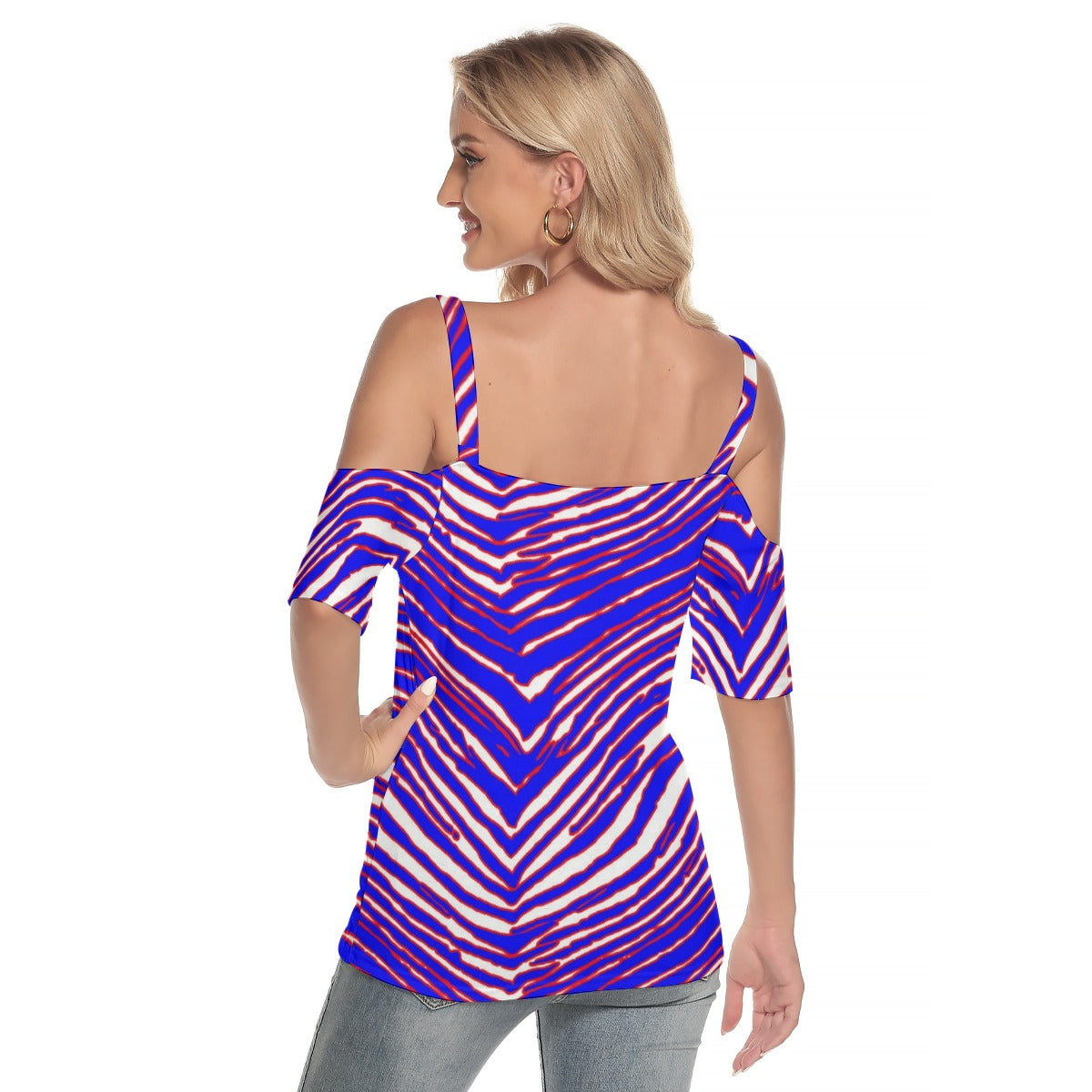 Buffalo Bills Zubaz Women's Cold Shoulder T-shirt With Criss Cross Strips