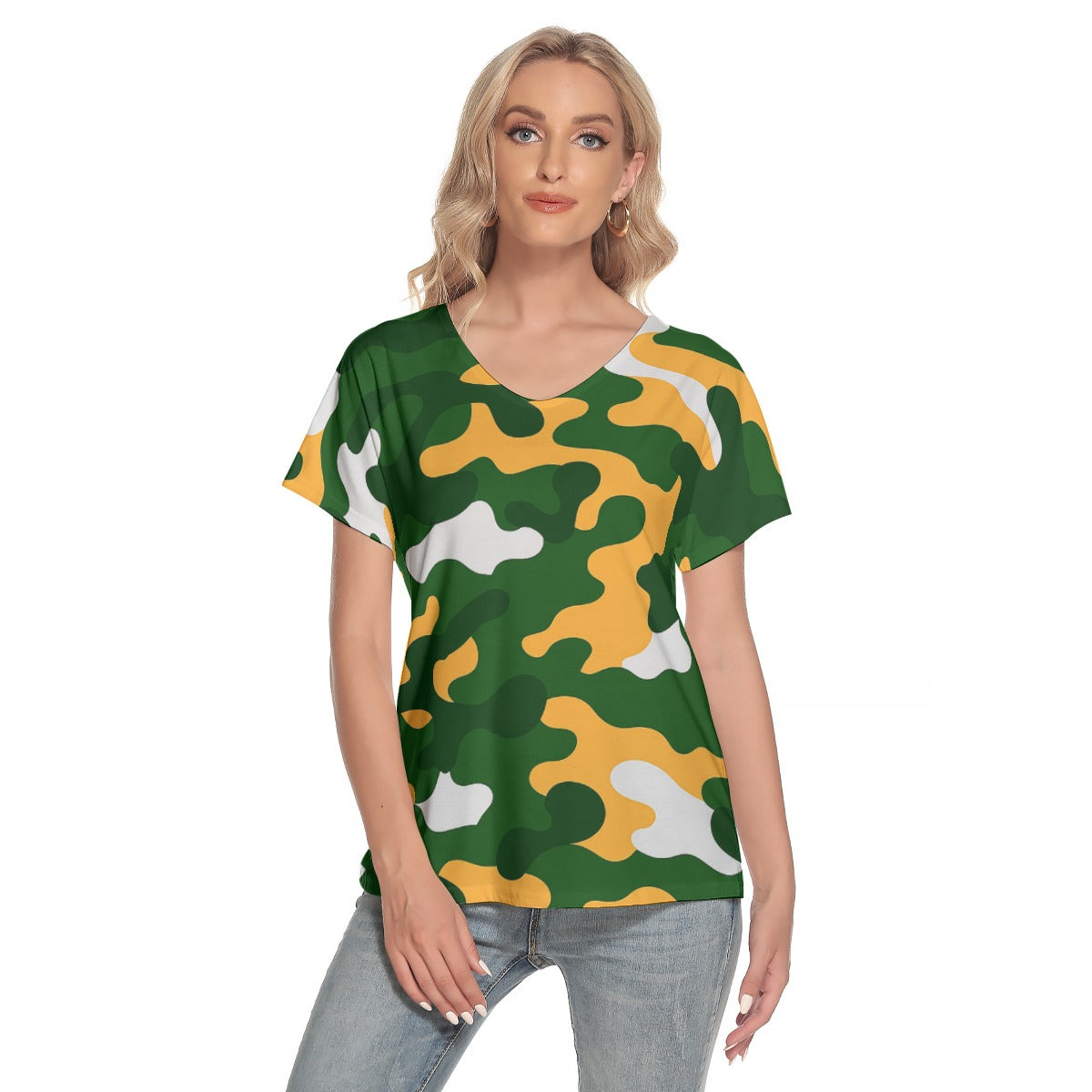 Green Bay Football Game Day All-Over Print Women's Loose V-neck Short Sleeve T-shirt