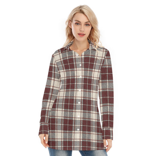 Oklahoma Tartan Plaid Sooners Women's Long Shirt |115GSM Cotton poplin