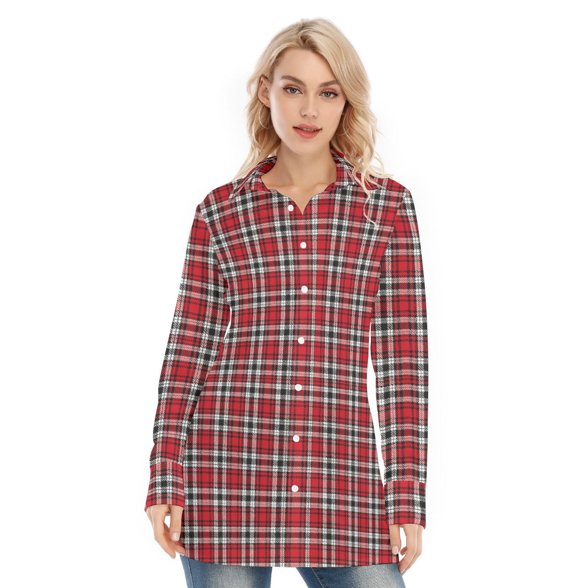 Louisville Tartan Plaid Cardinals Women's Long Shirt |115GSM Cotton poplin