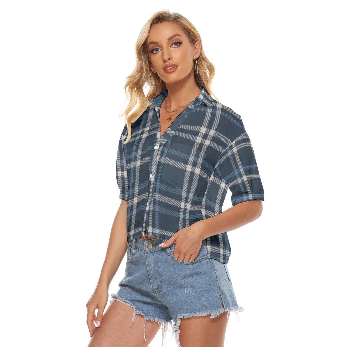 Urban Legend Connecticut Huskies Tartan Plaid Women's V-Neck Shirt – Blue and White College Streetwe