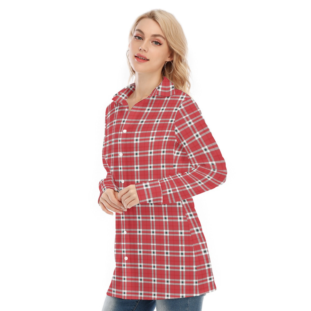 Houston Tartan Plaid Cougars  Women's Long Shirt |115GSM Cotton poplin