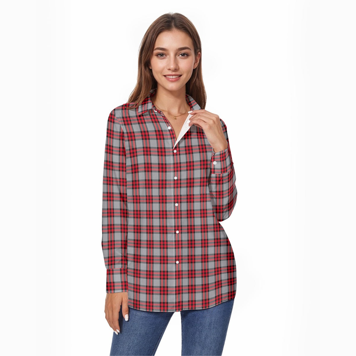 Ohio State Tartan Plaid Buckeyes Women's Comfort Shirt With Button|125GSM Cotton
