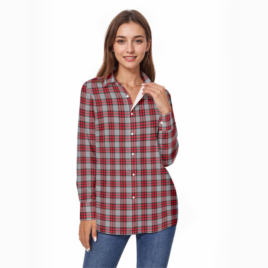 Ohio State Tartan Plaid Buckeyes Women's Comfort Shirt With Button|125GSM Cotton