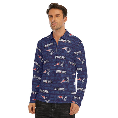 New England Football Game Day All-Over Print Men's Lapel T-shirt With Neckline Zipper Closure