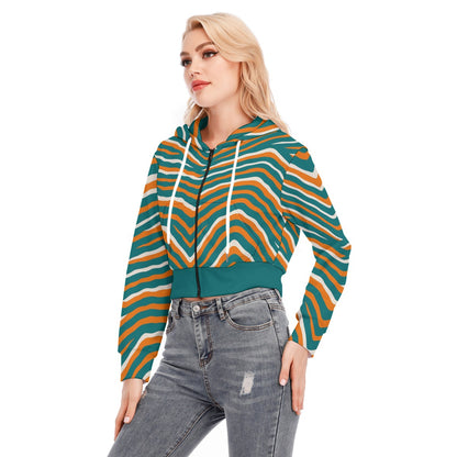Miami Football Game Day All-Over Print Women's Crop Top Hoodie With Zipper Closure