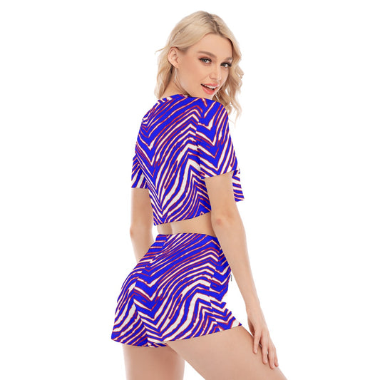 Buffalo Bills Zubaz Women's O-neck T-shirt Shorts Suit