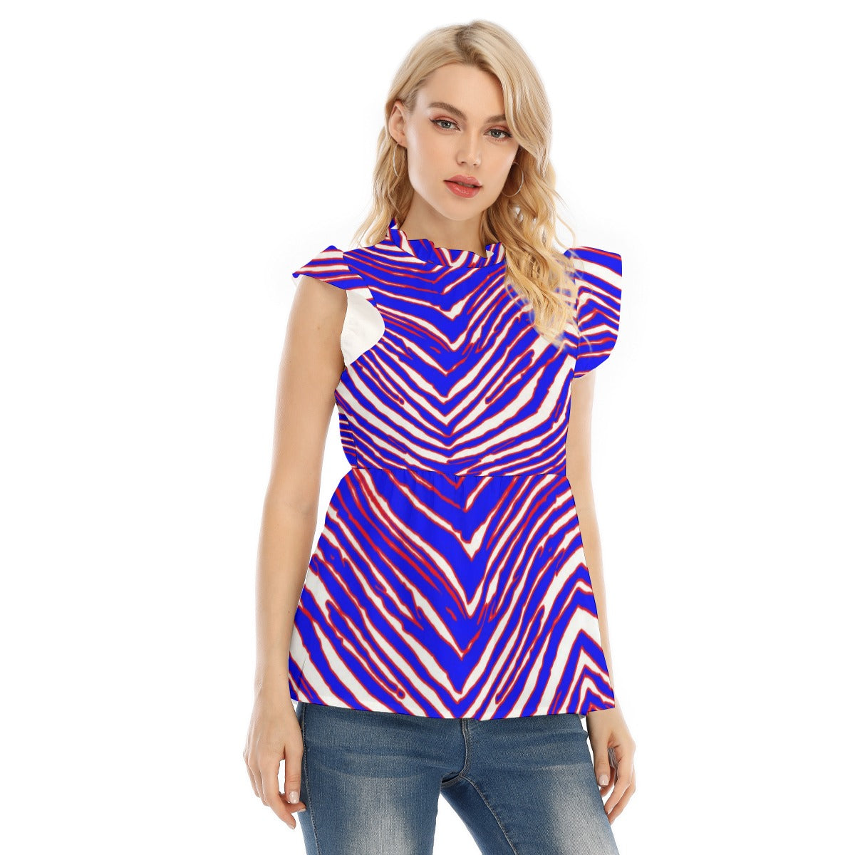 Buffalo Bills Zubaz Women's Blouse With Lotus Leaf Lace