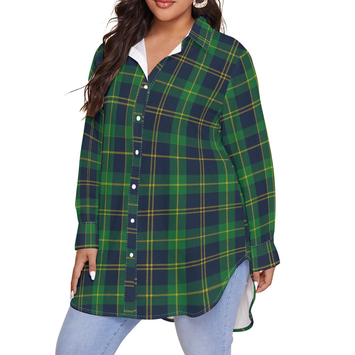 Notre Dame Tartan Plaid Fighting Irish Women's Shirt With Long Sleeve(Plus Size)