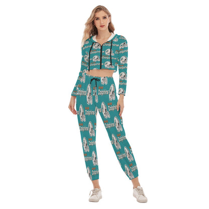 Miami Football Game Day All-Over Print Women's Crop Hoodie Sports Set