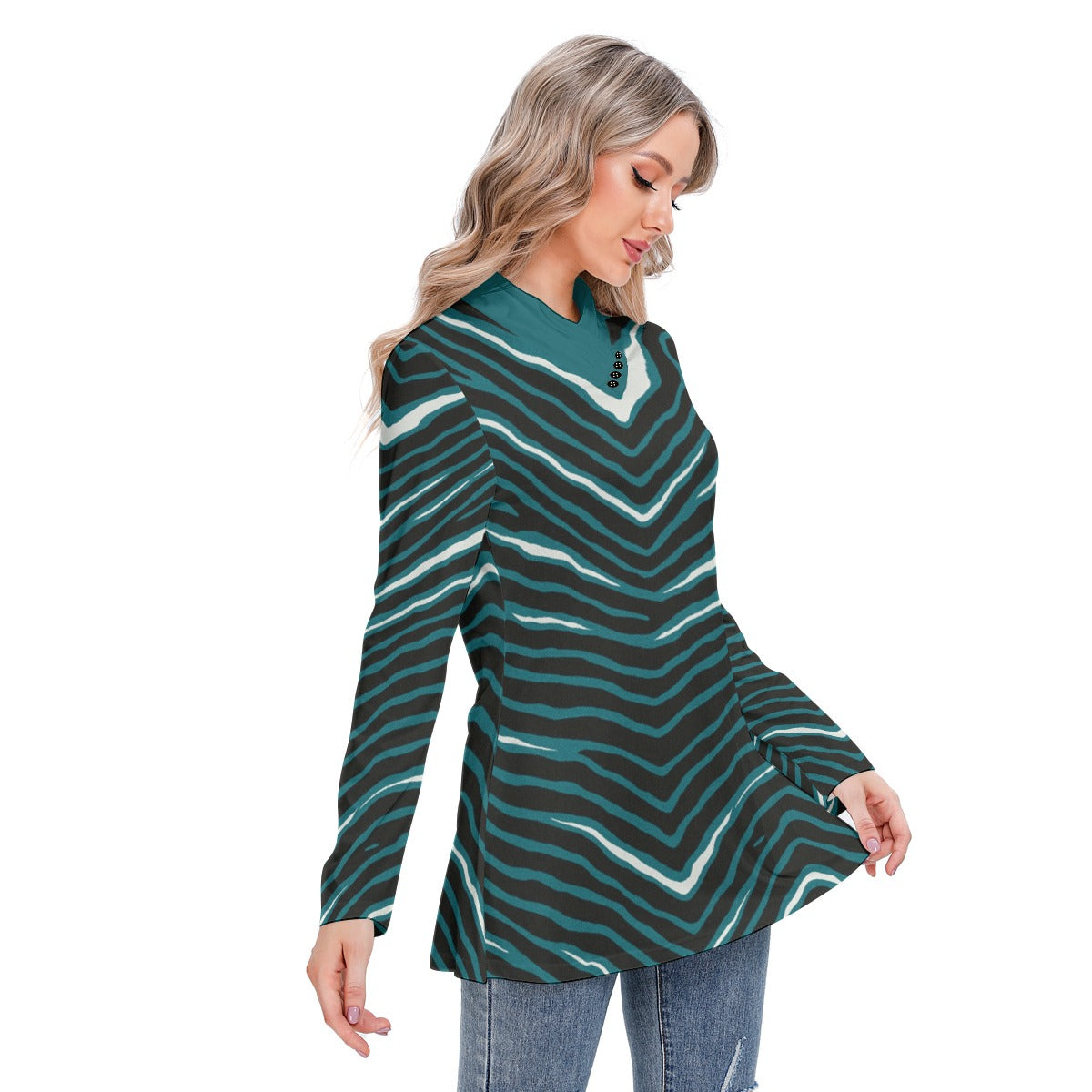 Philadelphia Football Game Day All-Over Print Women's Long-sleeved Heap-neck Slim Casual Tunic Blouse