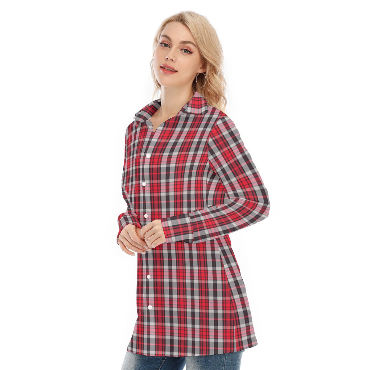 New Mexico Tartan Plaid Lobos Women's Long Shirt |115GSM Cotton poplin