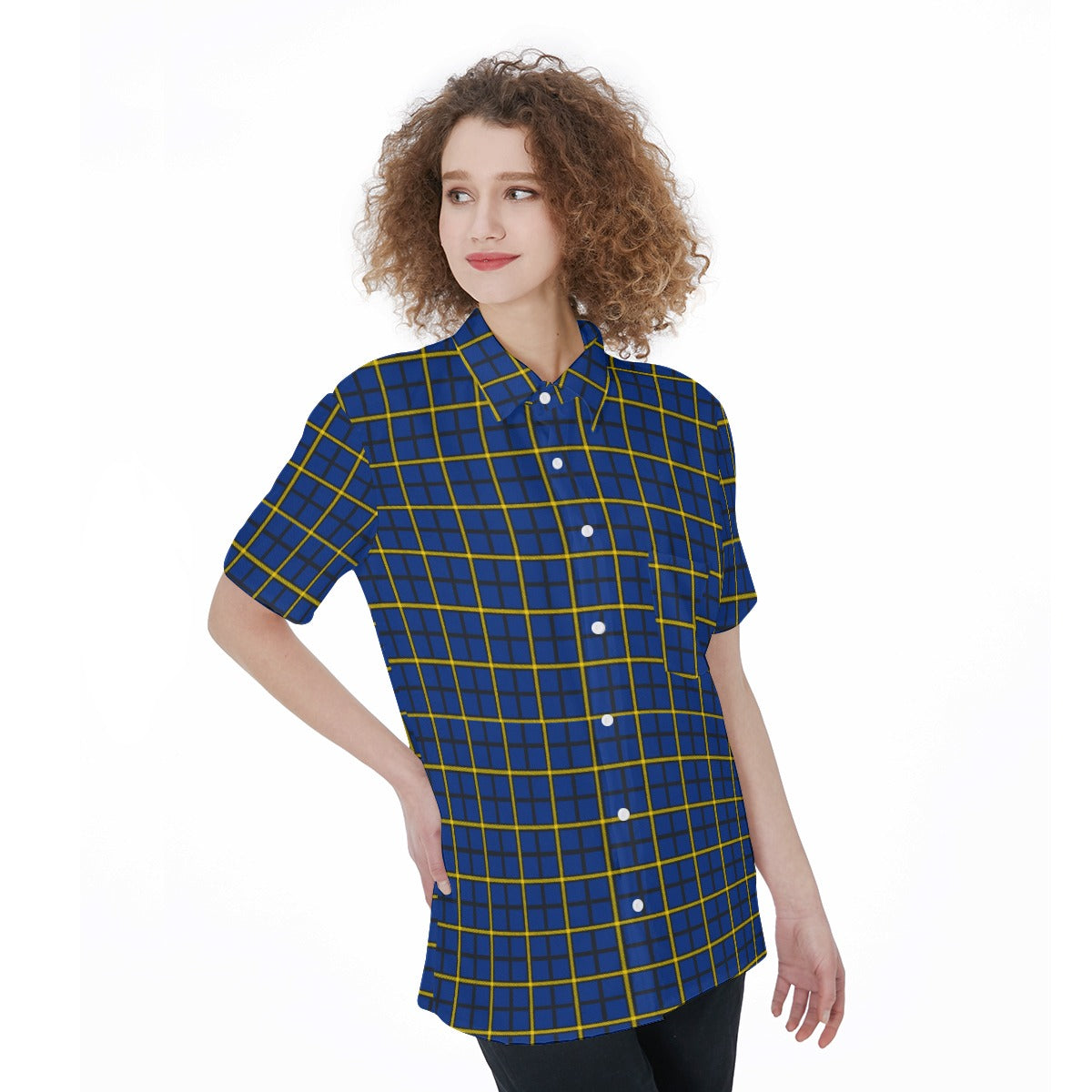 Pittsburgh Tartan Plaid Panthers Women's Short Sleeve Shirt With Pocket