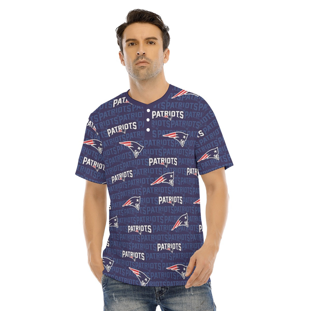 New England Football Game Day All-Over Print Men's Short Sleeve T-shirt With Button Closure