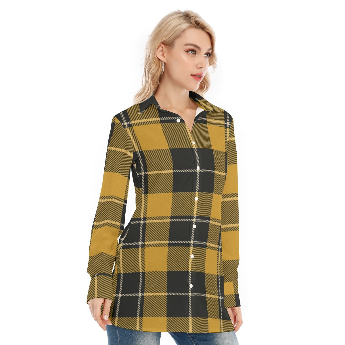 Georgia Yellow Jackets Tartan Plaid  Women's Long Shirt