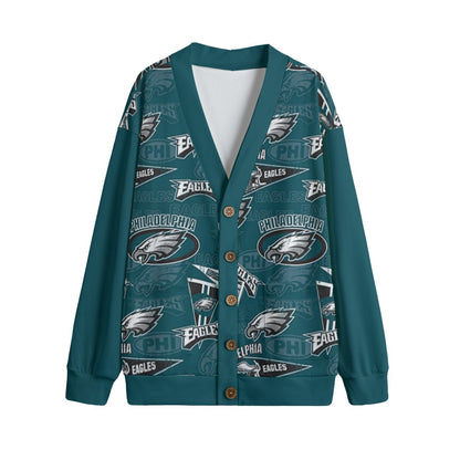 Philadelphia Football Game Day All-Over Print Unisex V-neck Knitted Fleece Cardigan With Button Closure
