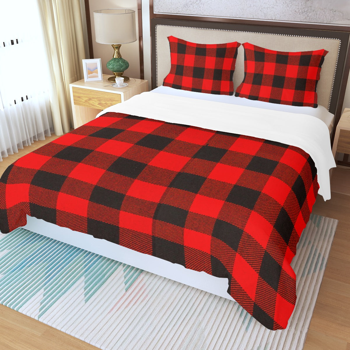 Rob Roy – simple tartan plaid and iconic big red and black  Three Piece Duvet Bedding Set