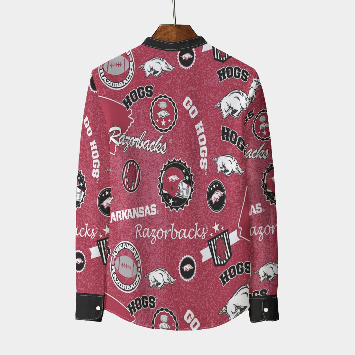 Arkansas - Razorbacks Stand Collar Shirt With Long Sleeve|110GSM Imitation Flax