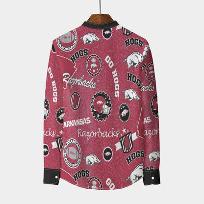Arkansas - Razorbacks Stand Collar Shirt With Long Sleeve|110GSM Imitation Flax