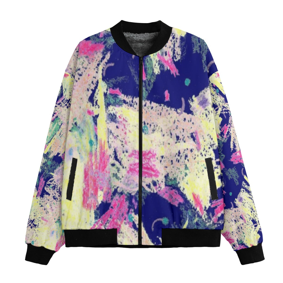 Graffiti Explosion Creative-Crayon Seamless Fleece Bomber Jacket – Urban Streetwear Energy