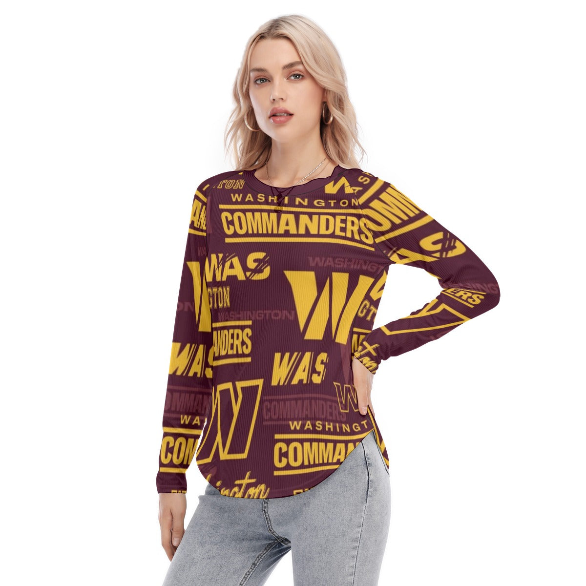 Washington Commanders Women's Raglan Sleeves U-Shaped Hem Long Sleeves Blouse