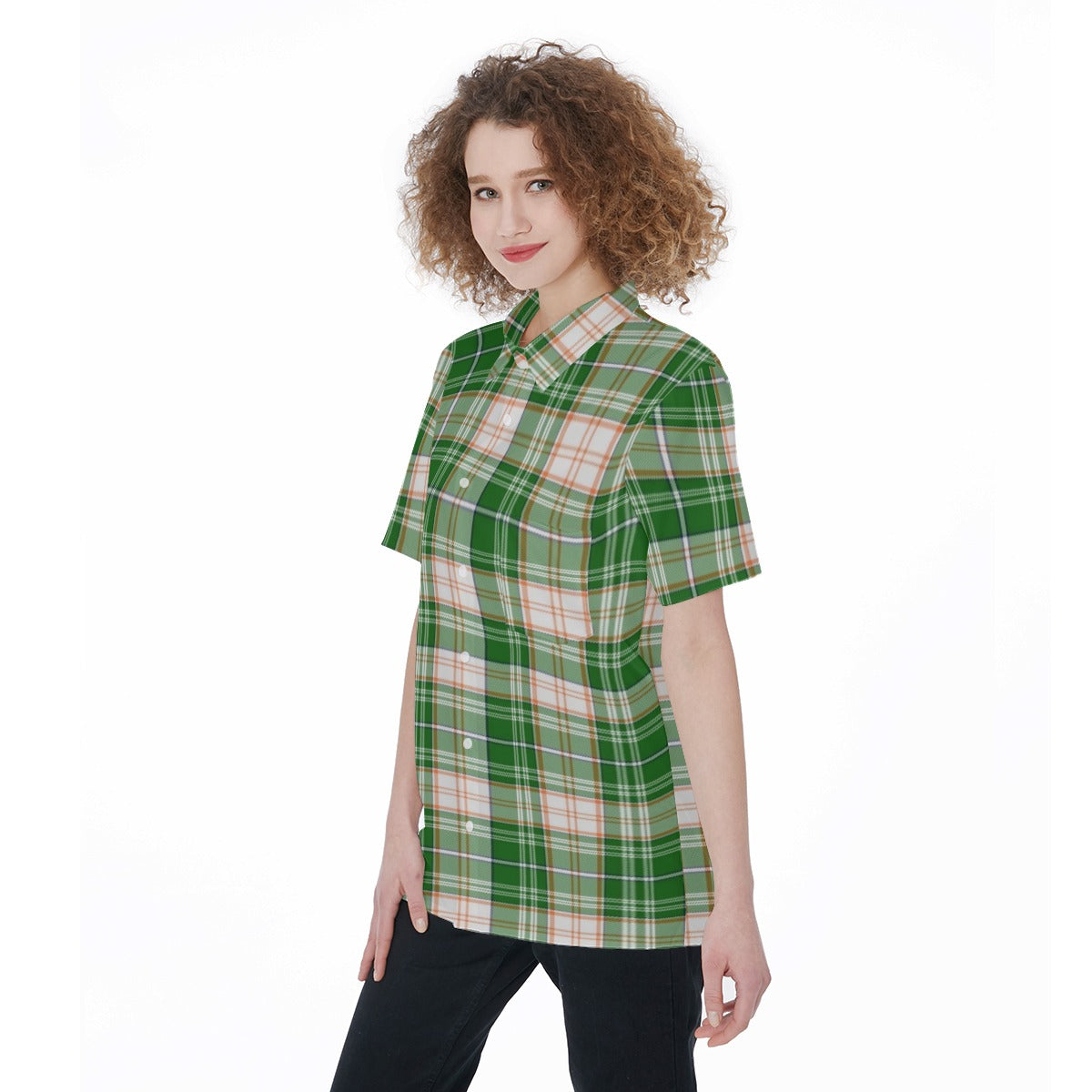 Miami Tartan Plaid Hurricanes  Women's Short Sleeve Shirt With Pocket