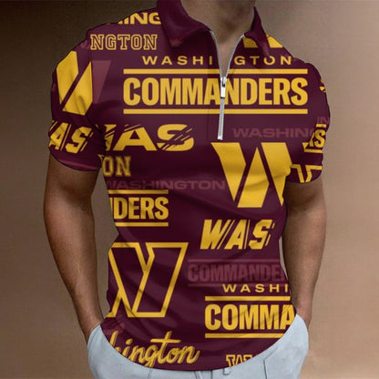 Washington Commanders Men's Half Zip Polo Shirt With Short Sleeve