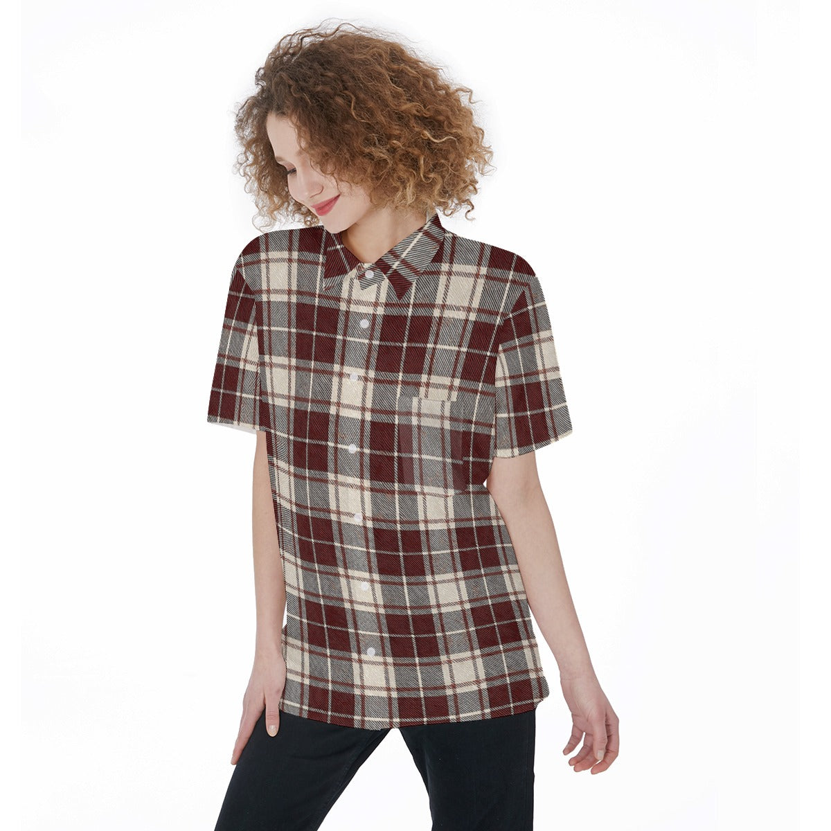 Oklahoma Tartan Plaid Sooners Women's Short Sleeve Shirt With Pocket