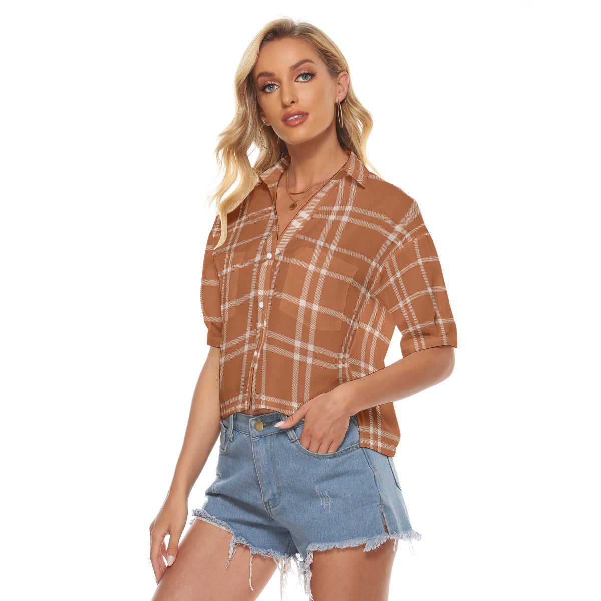 Urban Legend Texas at Austin Longhorns Tartan Plaid Women's V-Neck Shirt – Burnt Orange and White Co